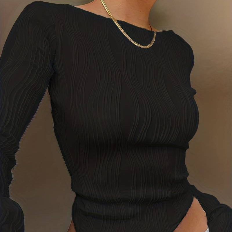 Damen - Tailliertes Langarm-Oberteil - Texturstoff Design - Elegantes Oberteil für jeden Anlass