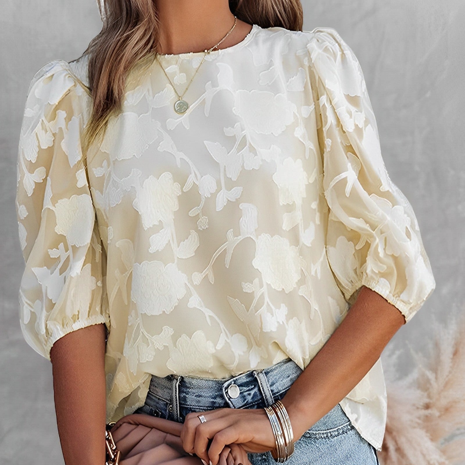 Damen - Bluse mit Puffärmeln - Chiffon - Elegante, leichte Bluse für stilvolle Anlässe