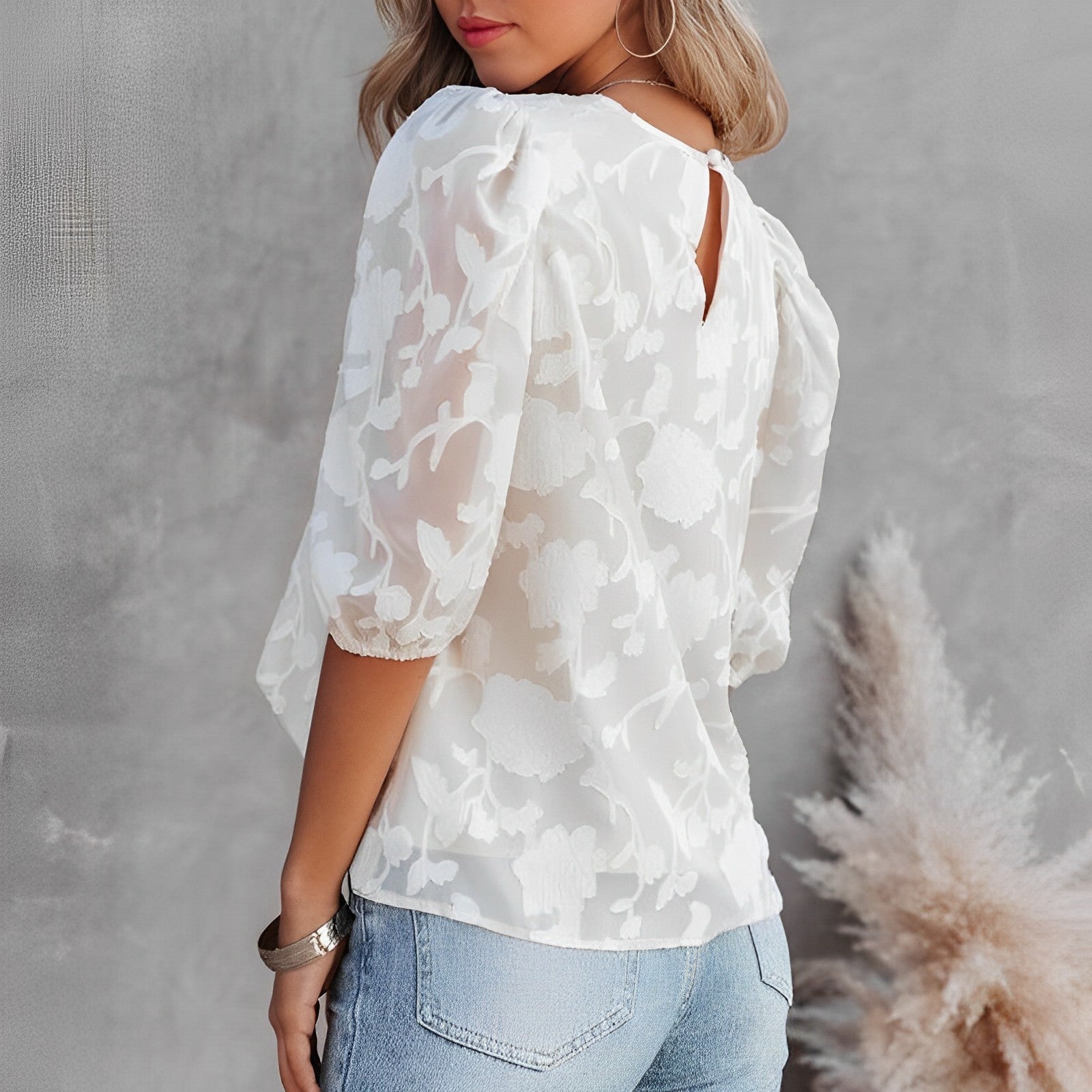 Damen - Bluse mit Puffärmeln - Chiffon - Elegante, leichte Bluse für stilvolle Anlässe