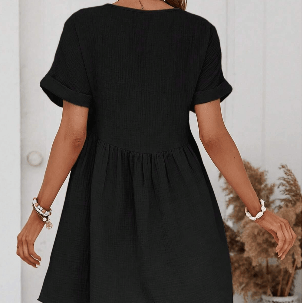 Damen - Elegantes Minikleid - Hochwertige Stoffe - V-Ausschnitt und Spitzenbesatz - Stilvolles Outfit für jeden Anlass