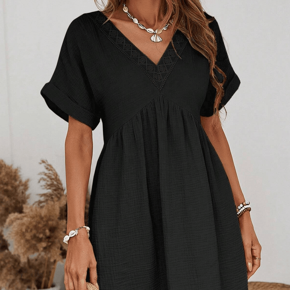Damen - Elegantes Minikleid - Hochwertige Stoffe - V-Ausschnitt und Spitzenbesatz - Stilvolles Outfit für jeden Anlass