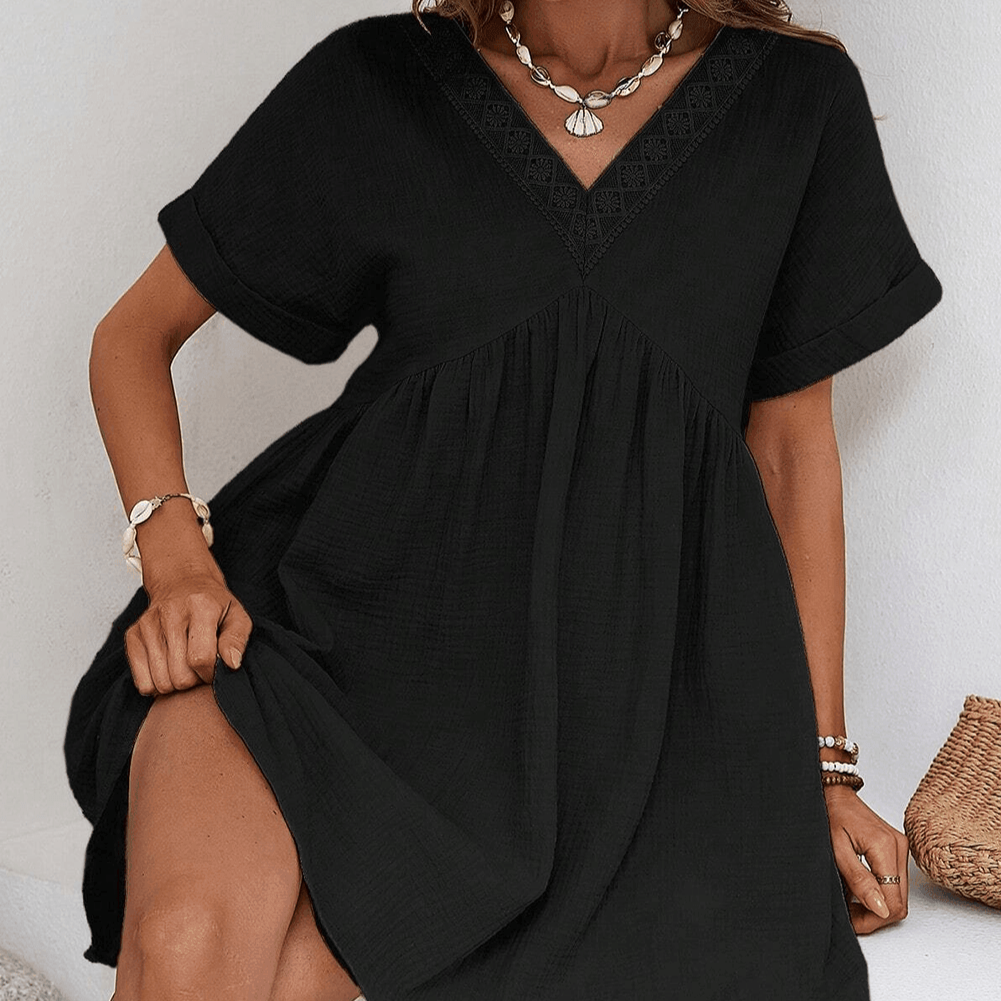 Damen - Elegantes Minikleid - Hochwertige Stoffe - V-Ausschnitt und Spitzenbesatz - Stilvolles Outfit für jeden Anlass