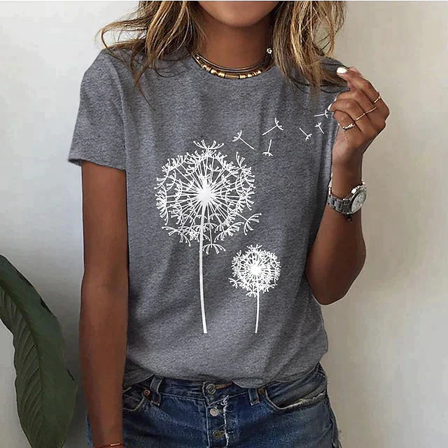 Damen - Sommer T-Shirt - Weicher Stoff - Kurzarm - Rundhalsausschnitt - Bequemes, lässiges Oberteil für warme Tage