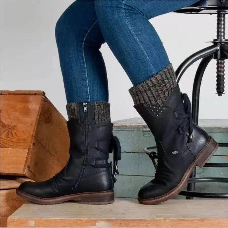 Damen - Winterstiefeletten - Schnürung - Warm und Stylisch für kalte Tage - Bequeme Winterstiefel