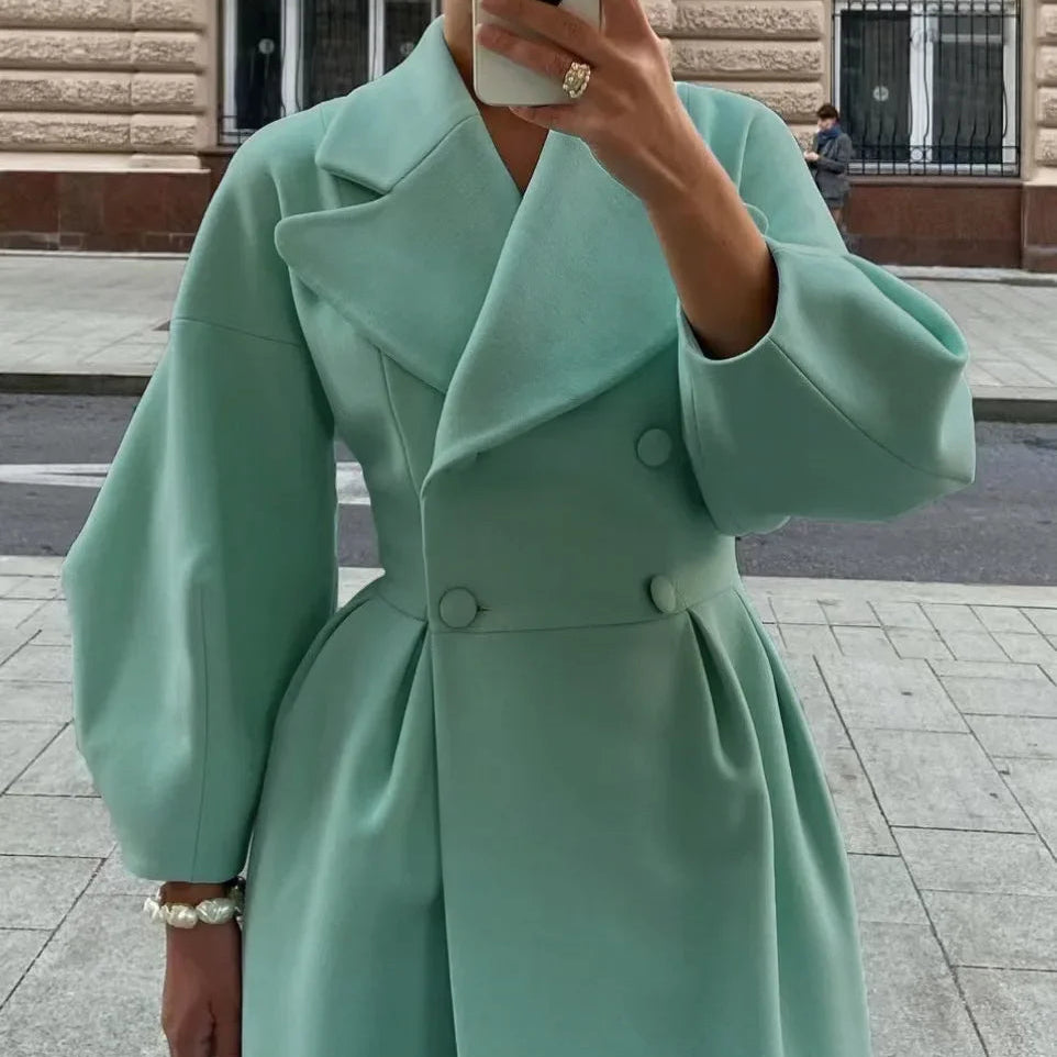 Damen - Zweireihiger Mantel - Breitem Kragen - Stilvoller Oberstoff - Eleganter Winterlook