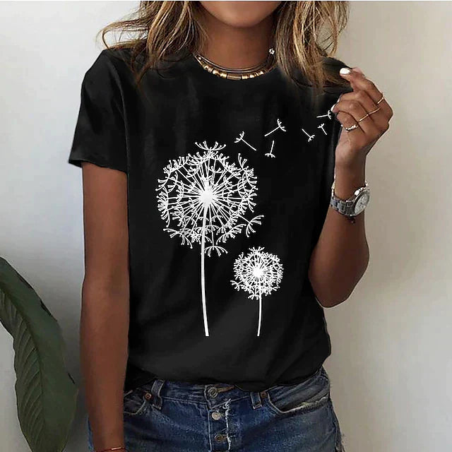 Damen - Sommer T-Shirt - Weicher Stoff - Kurzarm - Rundhalsausschnitt - Bequemes, lässiges Oberteil für warme Tage