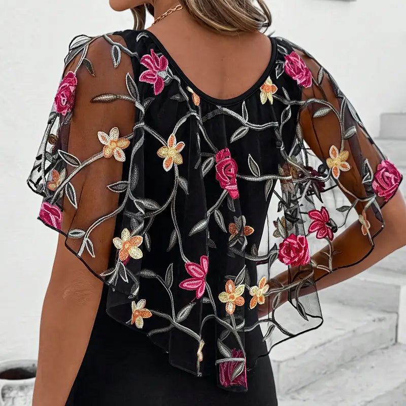 Damen - Bestickte Mesh-Bluse - Baumwollmischung - Elegantes und stilvolles Top - Perfekte Wahl für jeden Anlass