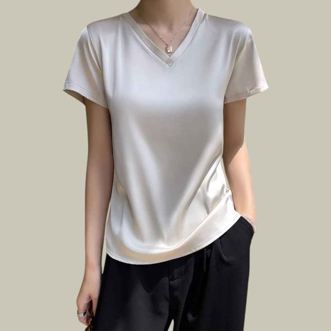 Damen - Elegantes Seiden-T-Shirt - Seidenstoff - Luxuriöse Weichheit & zeitloser Stil - Hochwertige Damenmode