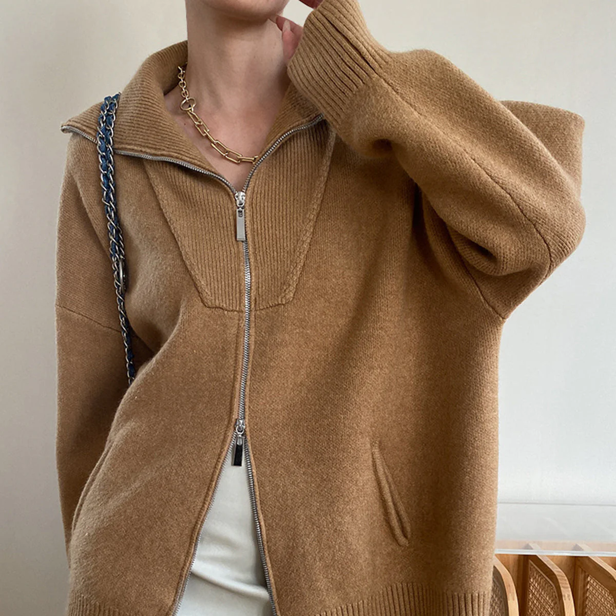 Damen - Strickjacke in Übergröße - Wolle - Reißverschluss - Bequeme, modische Damenjacke für jeden Anlass