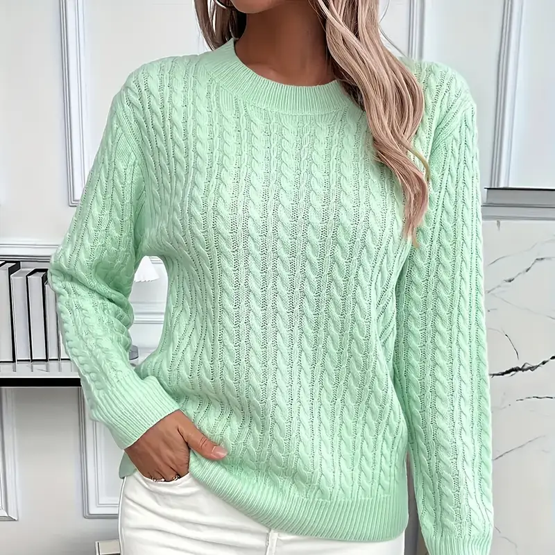 Damen - Sweatshirt - Wollähnlichen - Klassischer Zopfstrick - Bequeme Passform für jeden Anlass