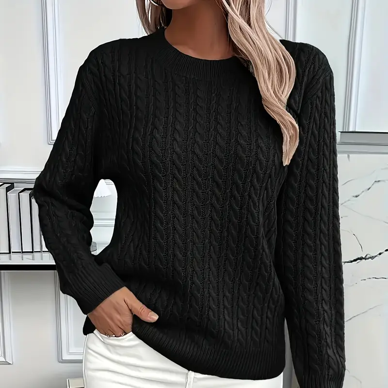 Damen - Sweatshirt - Wollähnlichen - Klassischer Zopfstrick - Bequeme Passform für jeden Anlass