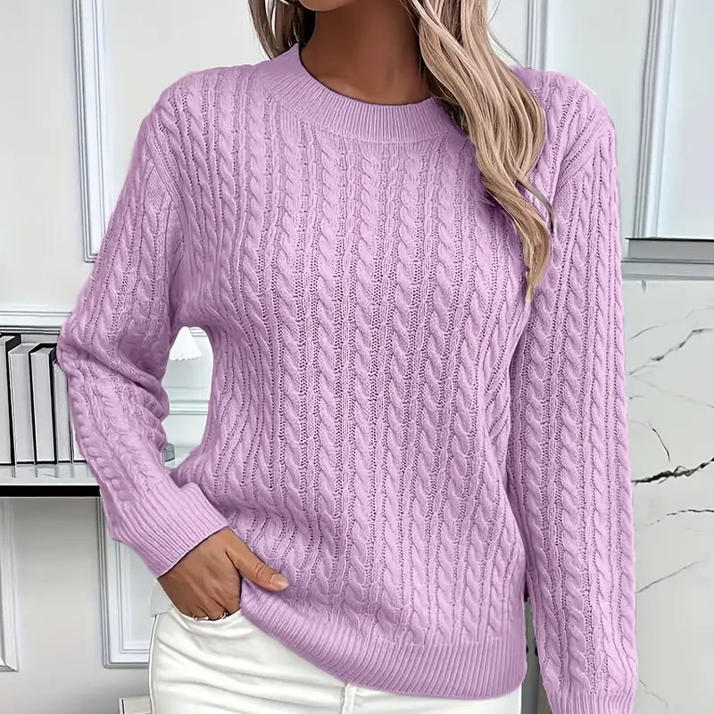 Damen - Sweatshirt - Wollähnlichen - Klassischer Zopfstrick - Bequeme Passform für jeden Anlass