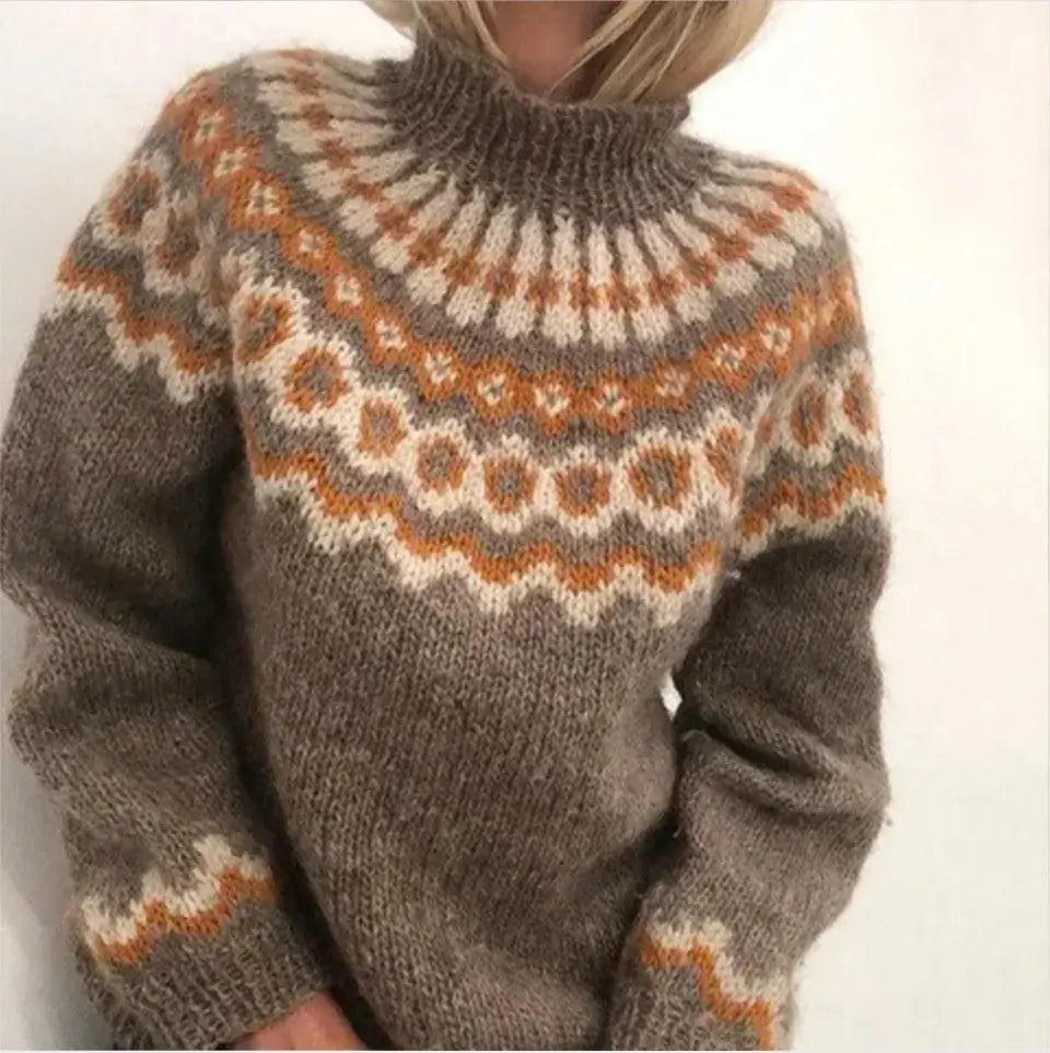Damen - Norwegischer Strick - Rollkragenpullover - Gemütlicher Wollmix - Perfekt für kalte Tage