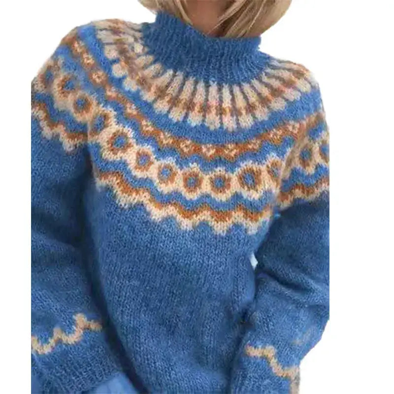 Damen - Norwegischer Strick - Rollkragenpullover - Gemütlicher Wollmix - Perfekt für kalte Tage