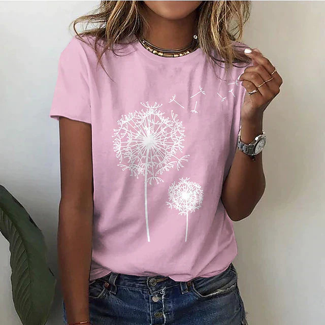 Damen - Sommer T-Shirt - Weicher Stoff - Kurzarm - Rundhalsausschnitt - Bequemes, lässiges Oberteil für warme Tage