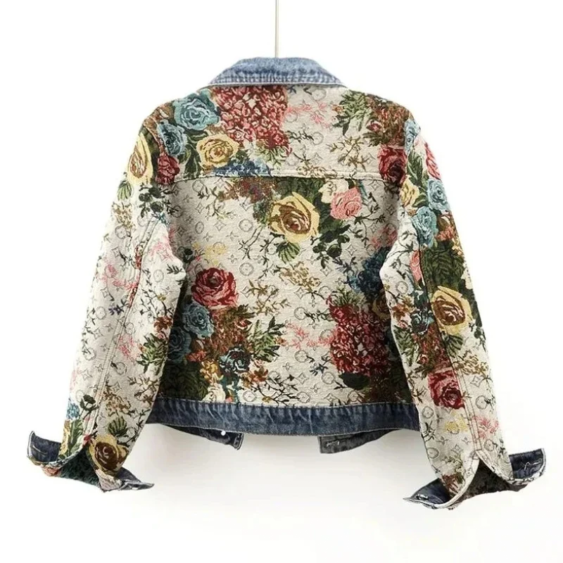 Damen - Denim Jacke mit Blumenmuster - Strapazierfähiger Stoff - Stylisches jacke für jeden Tag