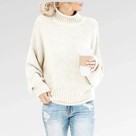 Damen - Strickpullover - Strickstoff - Warmer Rollkragenpullover - Bequemer Stil für kalte Tage