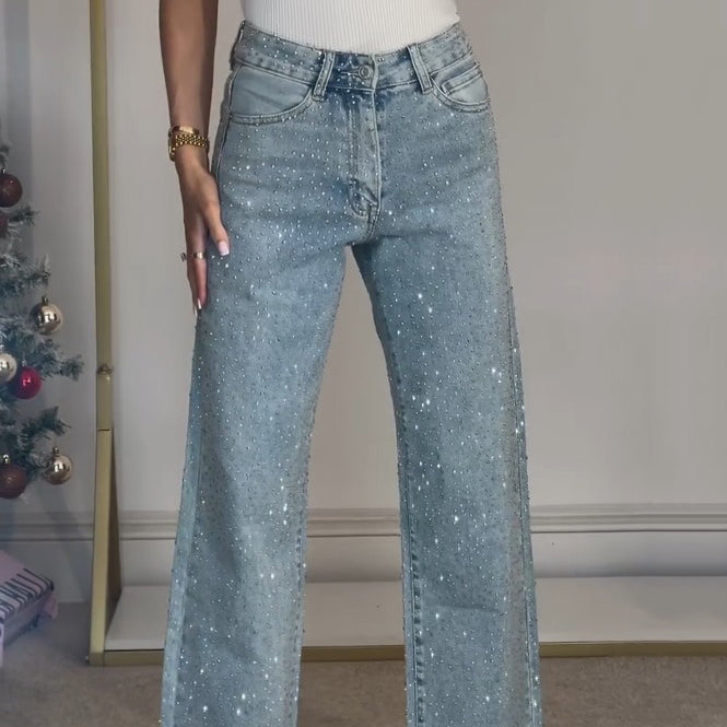 Damen - Glitzer Jeans - Trendy Passform - Funkelnder Stil für jeden Anlass