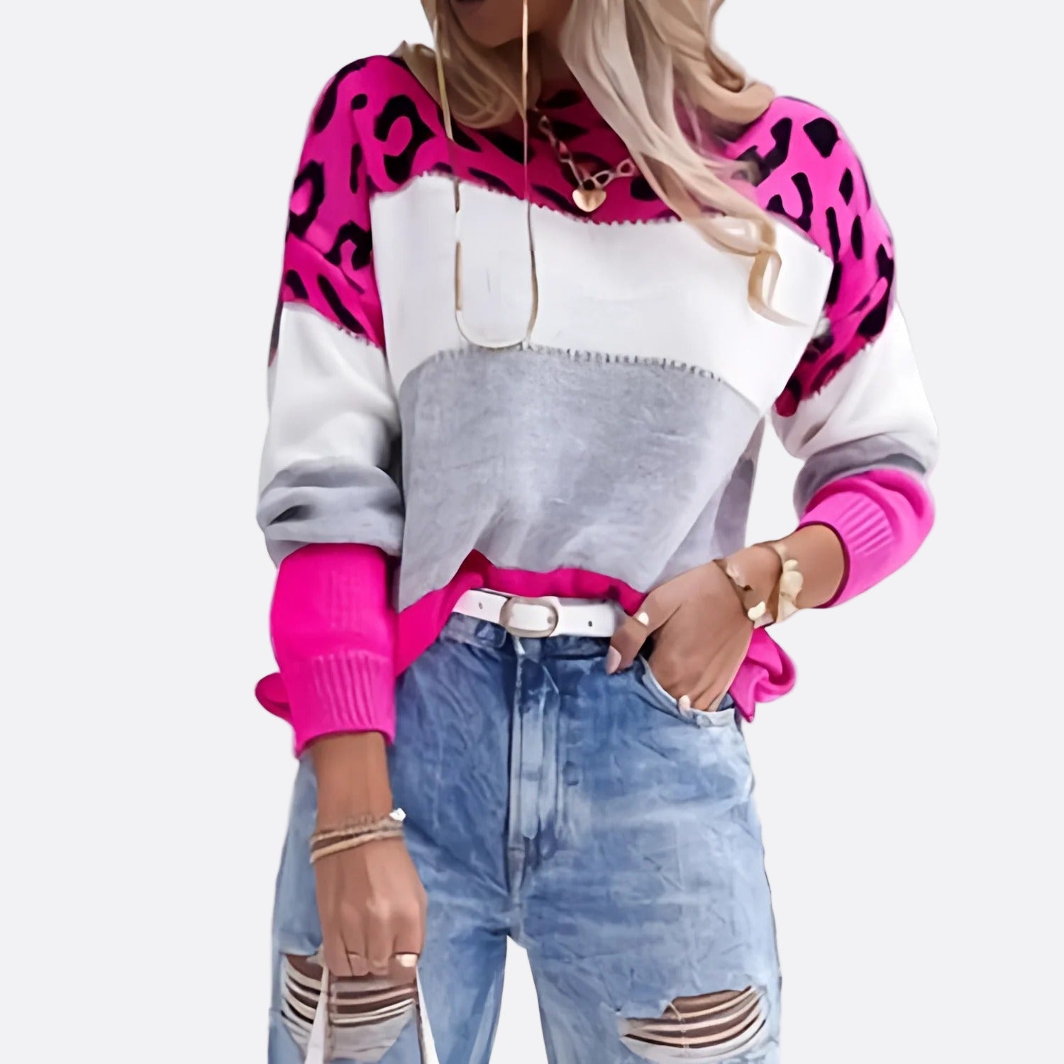 Damen - Strickpullover - Entspannter Passform - Tierprint - Bequemer und stylischer Pullover für jeden Anlass