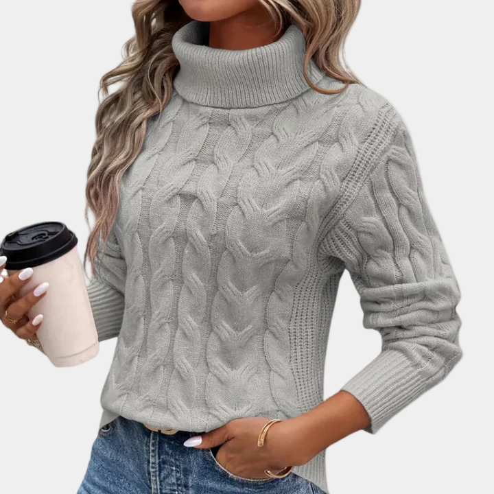 Damen - Rollkragenpullover - Zopfstrick - Eleganter und warmer Damenpullover für jeden Anlass