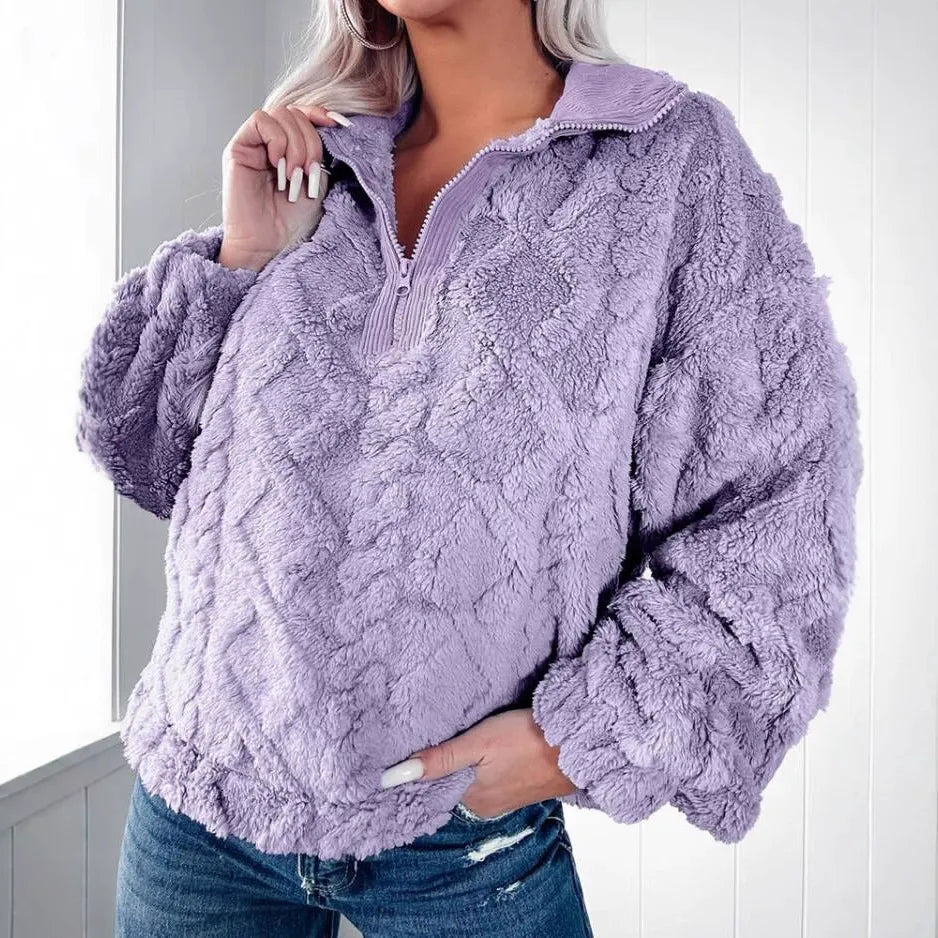 Damen - Pullover - Kunstfell - Gesteppt mit Reißverschluss - Bequemer Winterstil für jeden Tag