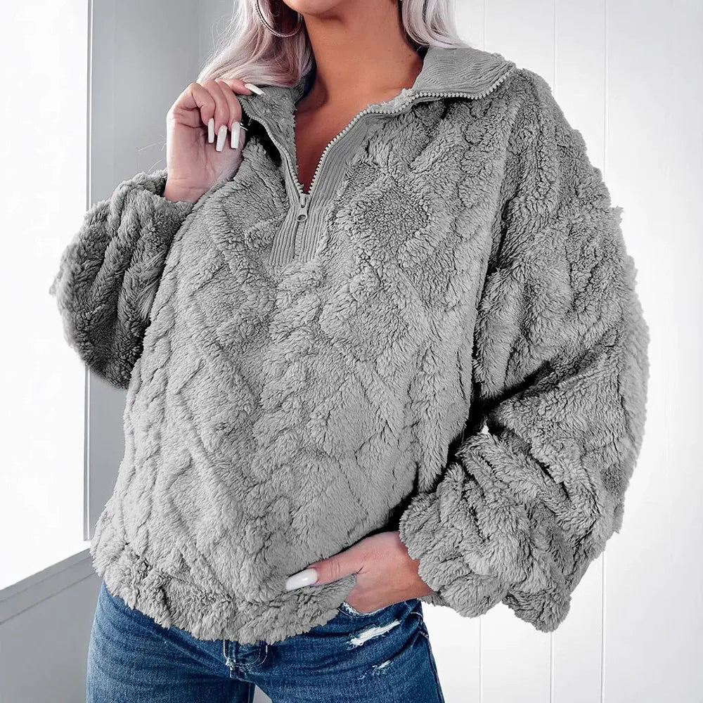 Damen - Pullover - Kunstfell - Gesteppt mit Reißverschluss - Bequemer Winterstil für jeden Tag