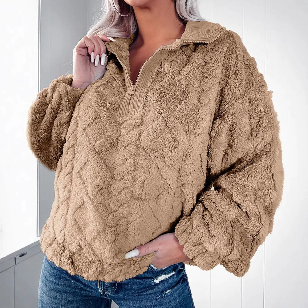 Damen - Pullover - Kunstfell - Gesteppt mit Reißverschluss - Bequemer Winterstil für jeden Tag
