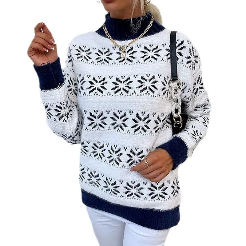 Damen - Strickpullover - Schneeflockenmuster - Wollmischung für Wärme und Stil - Wintermode