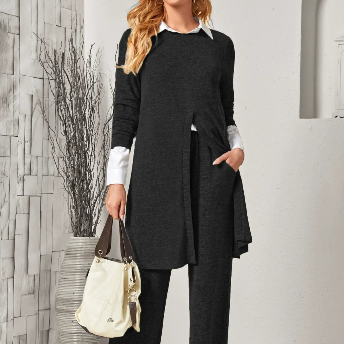 Damen - Zweiteiliger Strickanzug - Weicher Stoff - Relaxed Fit für ultimativen Komfort