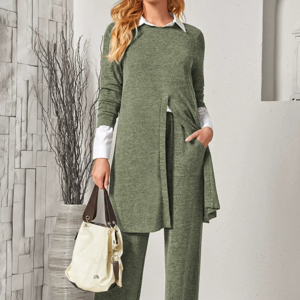 Damen - Zweiteiliger Strickanzug - Weicher Stoff - Relaxed Fit für ultimativen Komfort