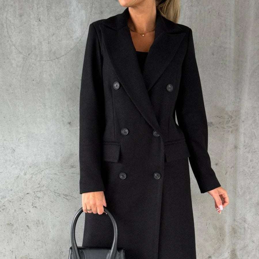 Damen - Eleganter Langer Mantel - Taillierte Passform - Wollmischung - Stilvoller Winterbegleiter