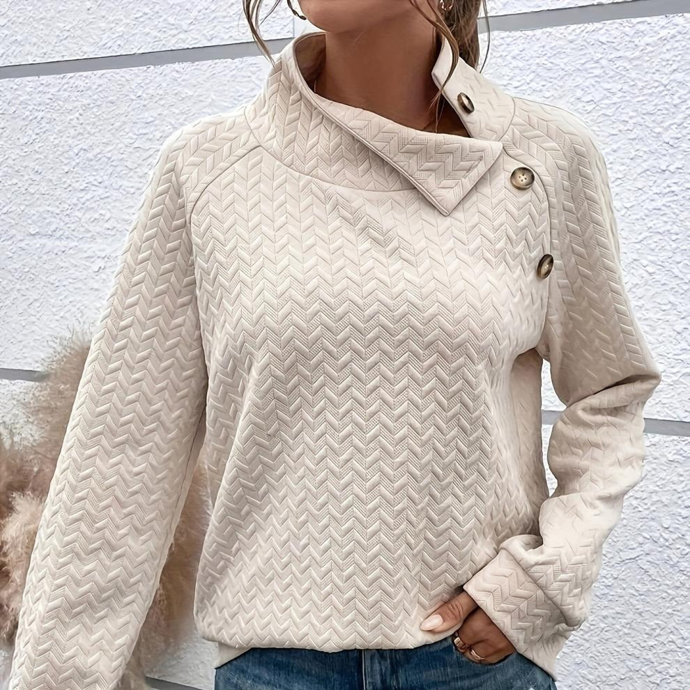 Damen - Sweatshirt - Hohem Halsausschnitt - Chevron-Strick Textur - Bequemer modischer Stil