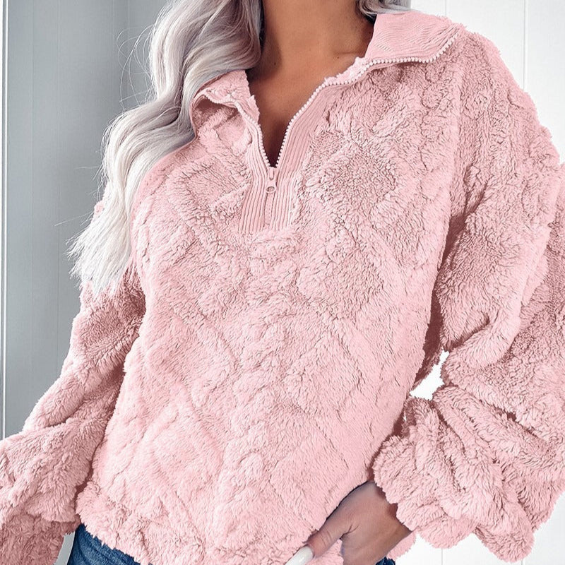 Damen - Pullover - Kunstfell - Gesteppt mit Reißverschluss - Bequemer Winterstil für jeden Tag