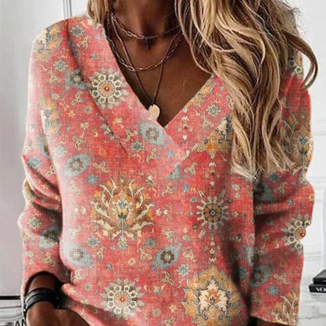 Damen - Sweatshirt - V-Ausschnitt - Baumwoll - Bequeme und stylische Freizeitmode