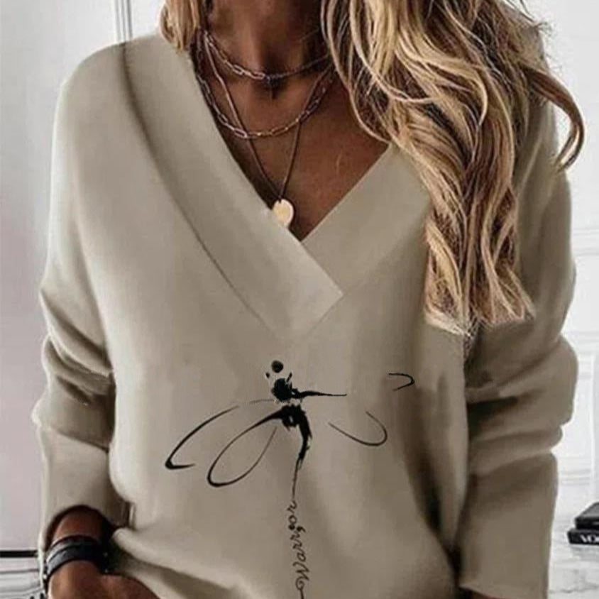 Damen - Sweatshirt - V-Ausschnitt - Baumwoll - Bequeme und stylische Freizeitmode