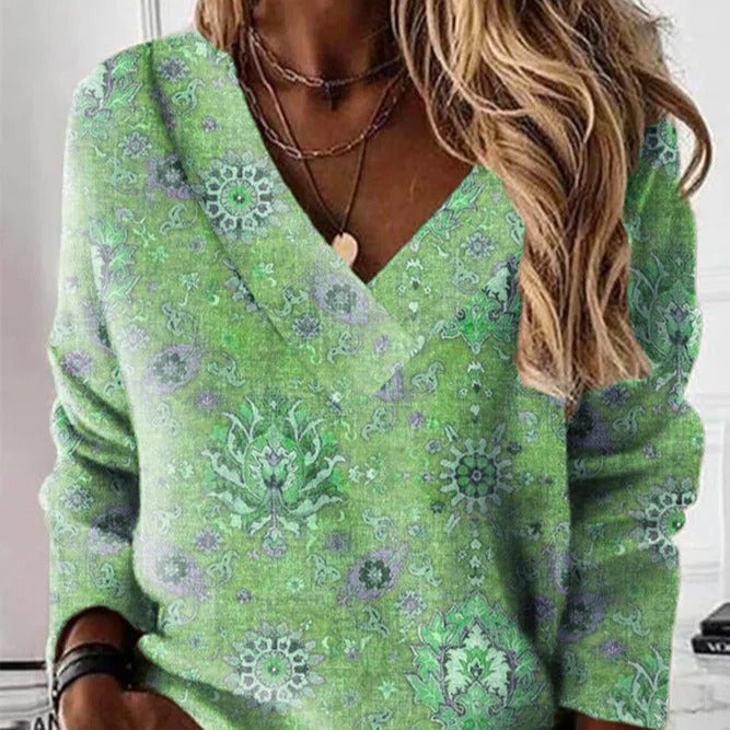 Damen - Sweatshirt - V-Ausschnitt - Baumwoll - Bequeme und stylische Freizeitmode