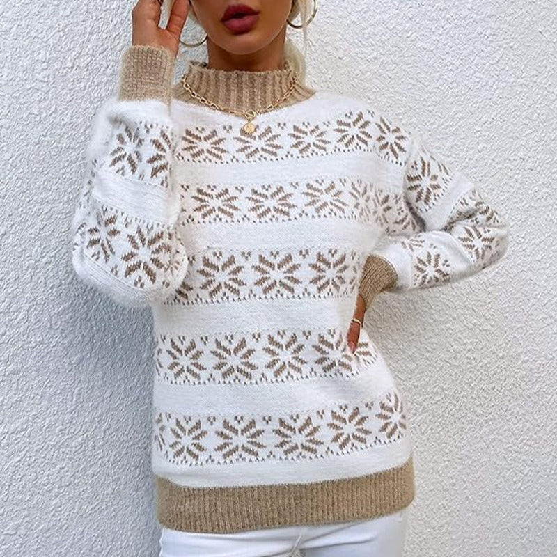 Damen - Strickpullover - Schneeflockenmuster - Wollmischung für Wärme und Stil - Wintermode