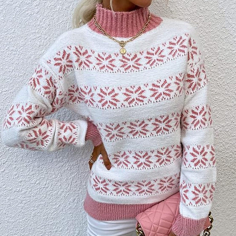 Damen - Strickpullover - Schneeflockenmuster - Wollmischung für Wärme und Stil - Wintermode