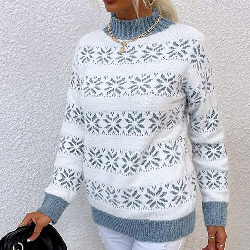 Damen - Strickpullover - Schneeflockenmuster - Wollmischung für Wärme und Stil - Wintermode