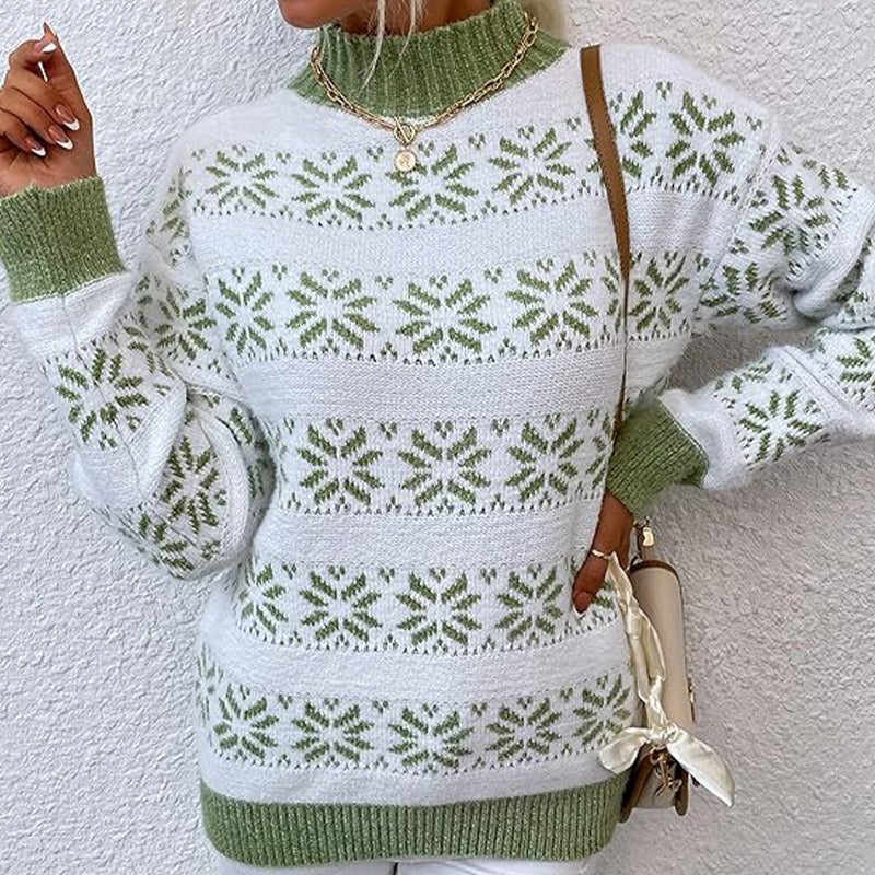 Damen - Strickpullover - Schneeflockenmuster - Wollmischung für Wärme und Stil - Wintermode