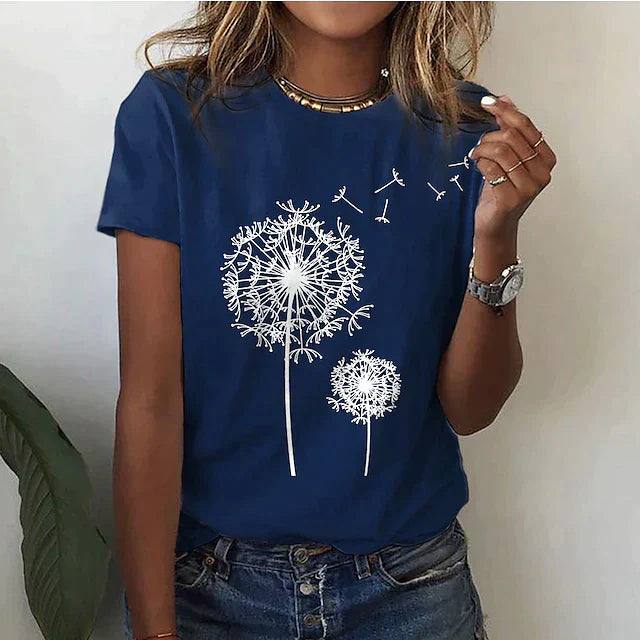 Damen - Sommer T-Shirt - Weicher Stoff - Kurzarm - Rundhalsausschnitt - Bequemes, lässiges Oberteil für warme Tage