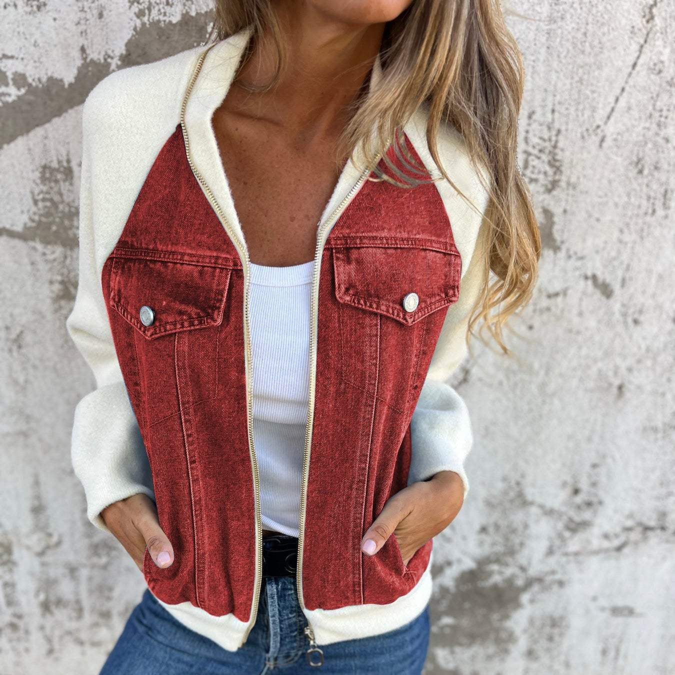 Damen - Trendige Denim-Jacke - Strapazierfähigem Denim - Klassischer Stil - Stilvolle Garderobe für Jede Gelegenheit