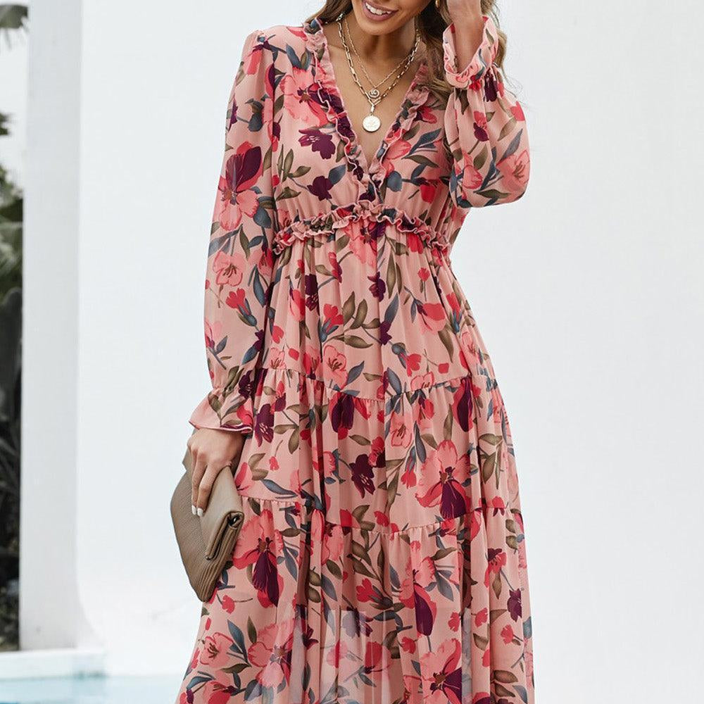 Damen - Maxikleid mit Rüschen - Hochwertiger Stoff - Mehrlagiger Stil für Jedes Event - Perfekte Wahl für jeden Anlass