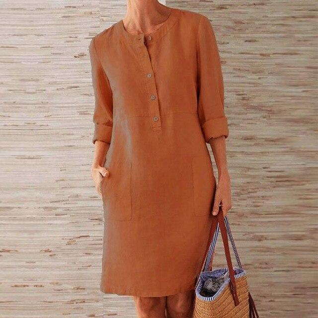 Raquel – Langärmeliges Kleid aus Baumwolle und Leinen