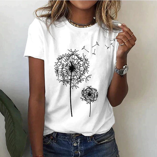 Damen - Sommer T-Shirt - Weicher Stoff - Kurzarm - Rundhalsausschnitt - Bequemes, lässiges Oberteil für warme Tage
