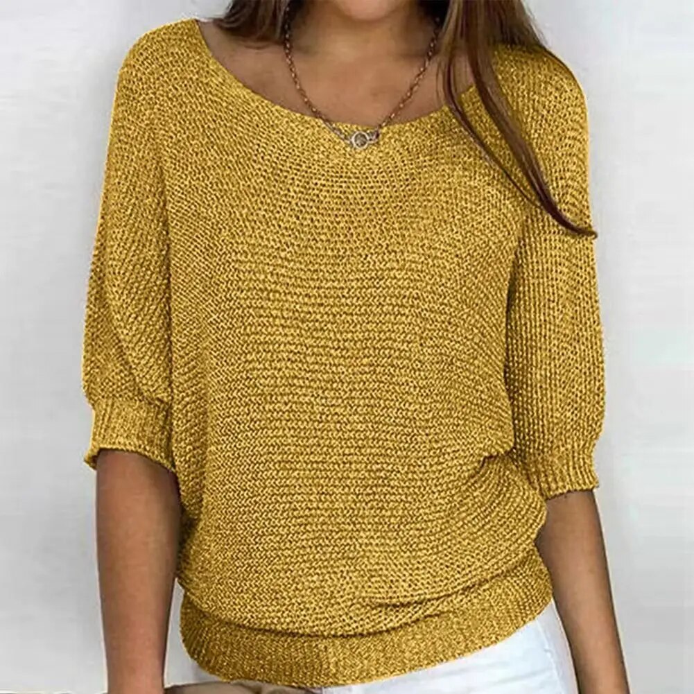 Damen - Strickpullover mit Rundhalsausschnitt - Atmungsaktivem Material - Dreiviertel-Ärmel - Pullover für jeden Anlass