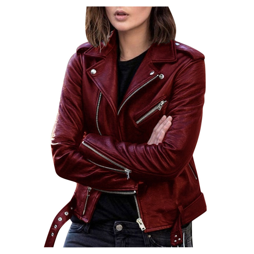 Damen - Lässige Biker Jacke - Hochwertigem Material - Reißverschluss-Design - Stylische Freizeitjacke